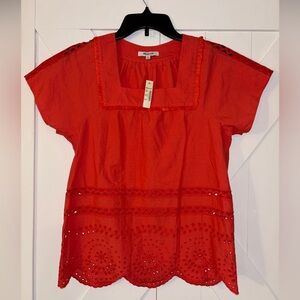 Madewell Eyelet Angelica Top in red poplin NWT Size XS